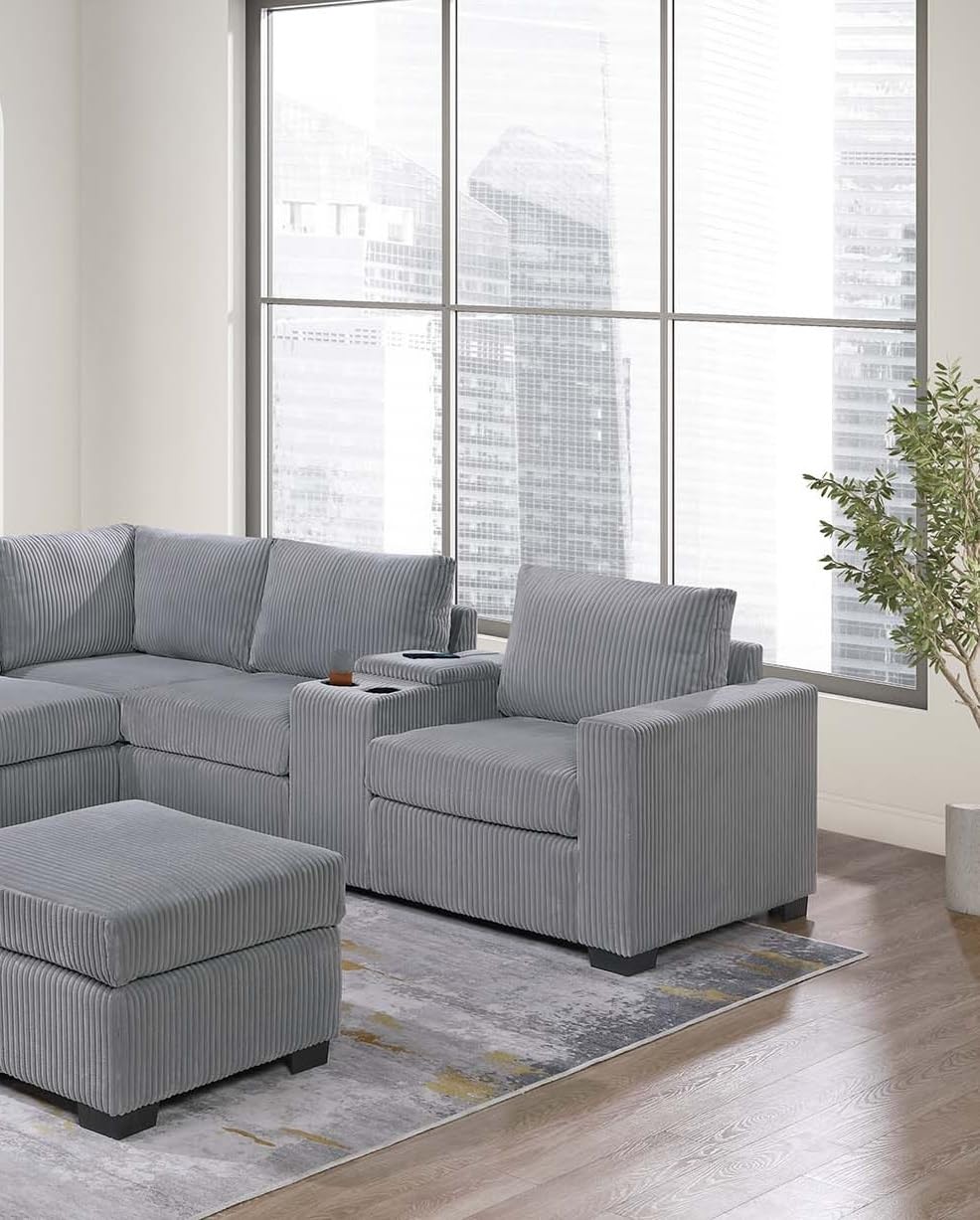 Light Gray 4pc Corduroy Sectional Sofa Set F692