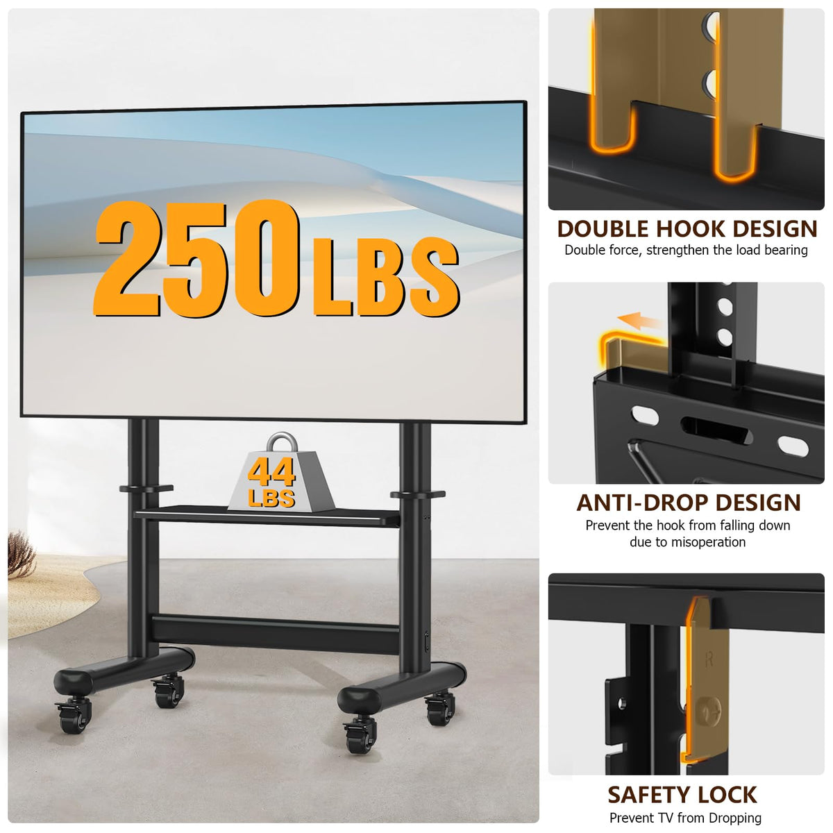 Mobile TV Cart Rolling TV Stand with Wheels for 55-120" TVs H73339