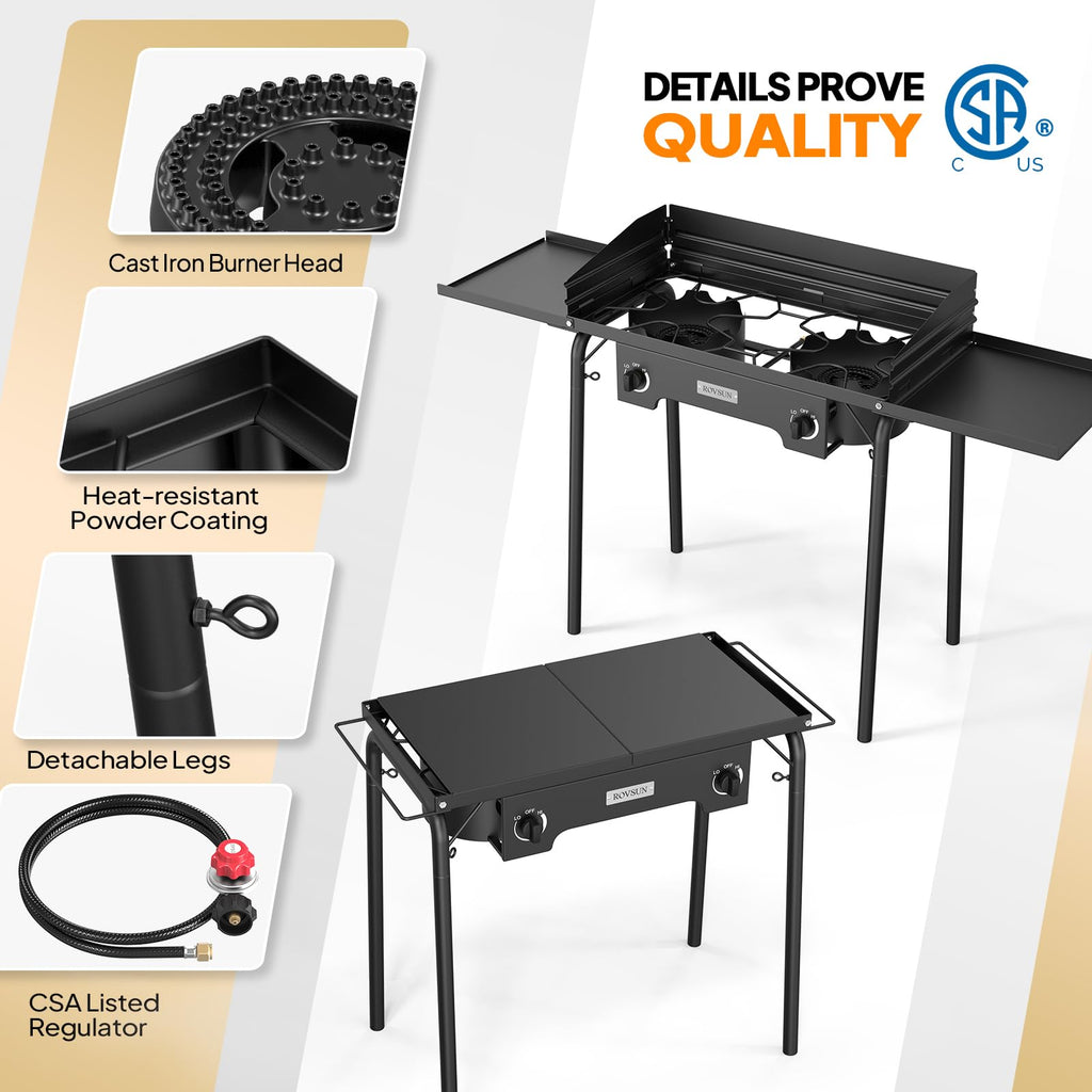 2 Burner Portable Propane Gas Stove with Side Shelves N2365