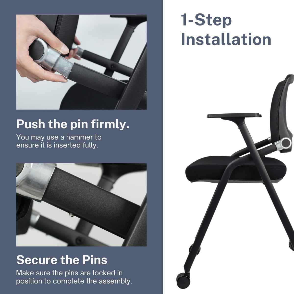 2 Pack Black Mesh Folding Office Chairs with Wheels F455