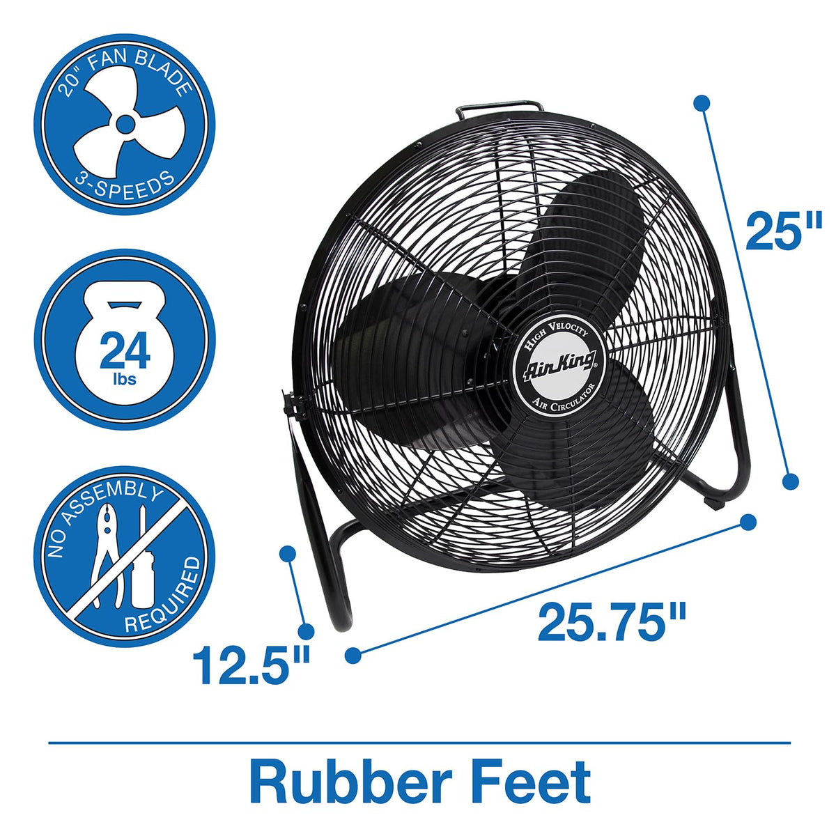 20-Inch High Velocity Pivoting Floor Fan, Black R515526