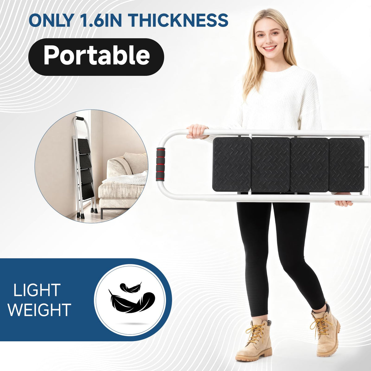 4 Step Ladder Folding Step Stool with Handrail 800lb White G3330