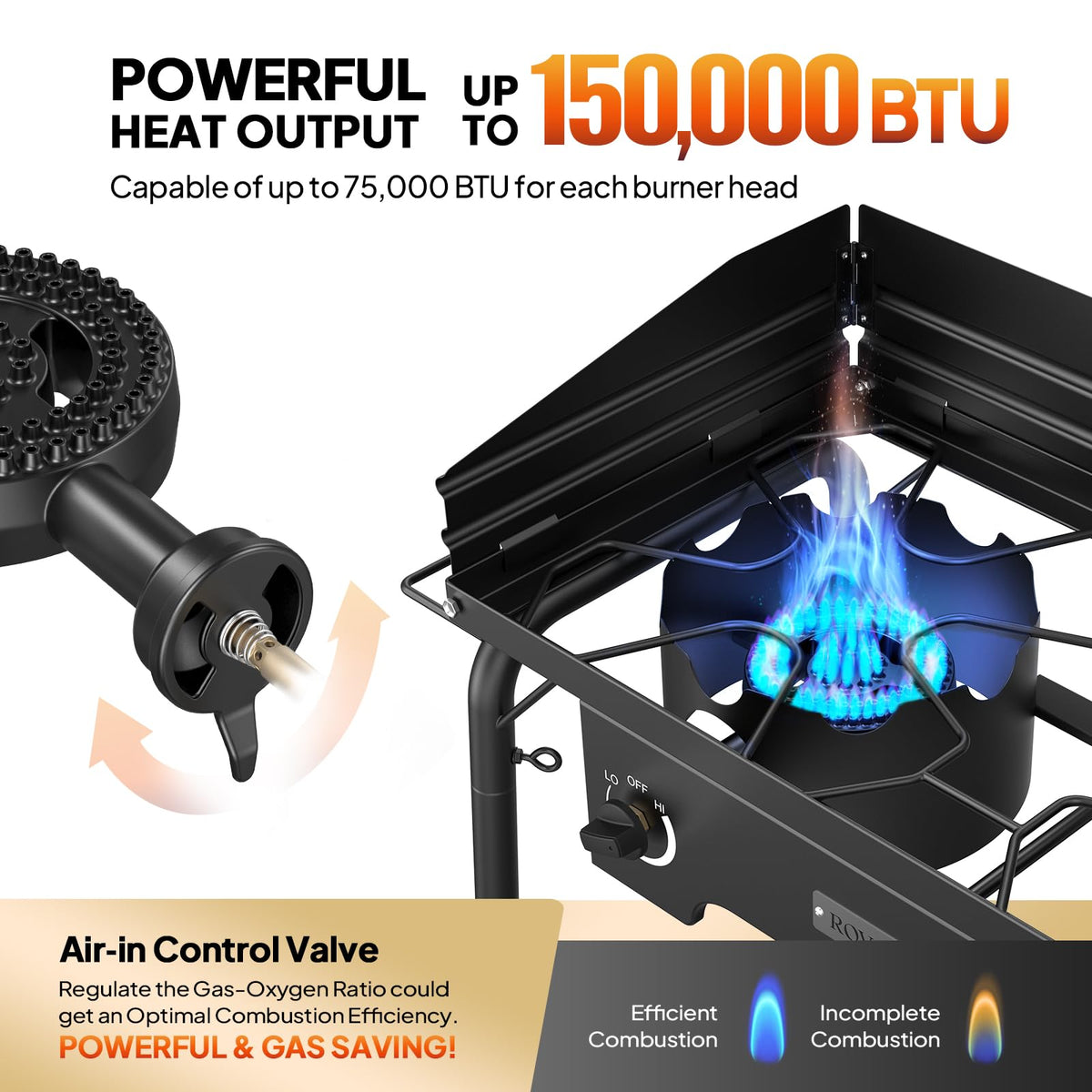 2 Burner Portable Propane Gas Stove with Side Shelves N2365