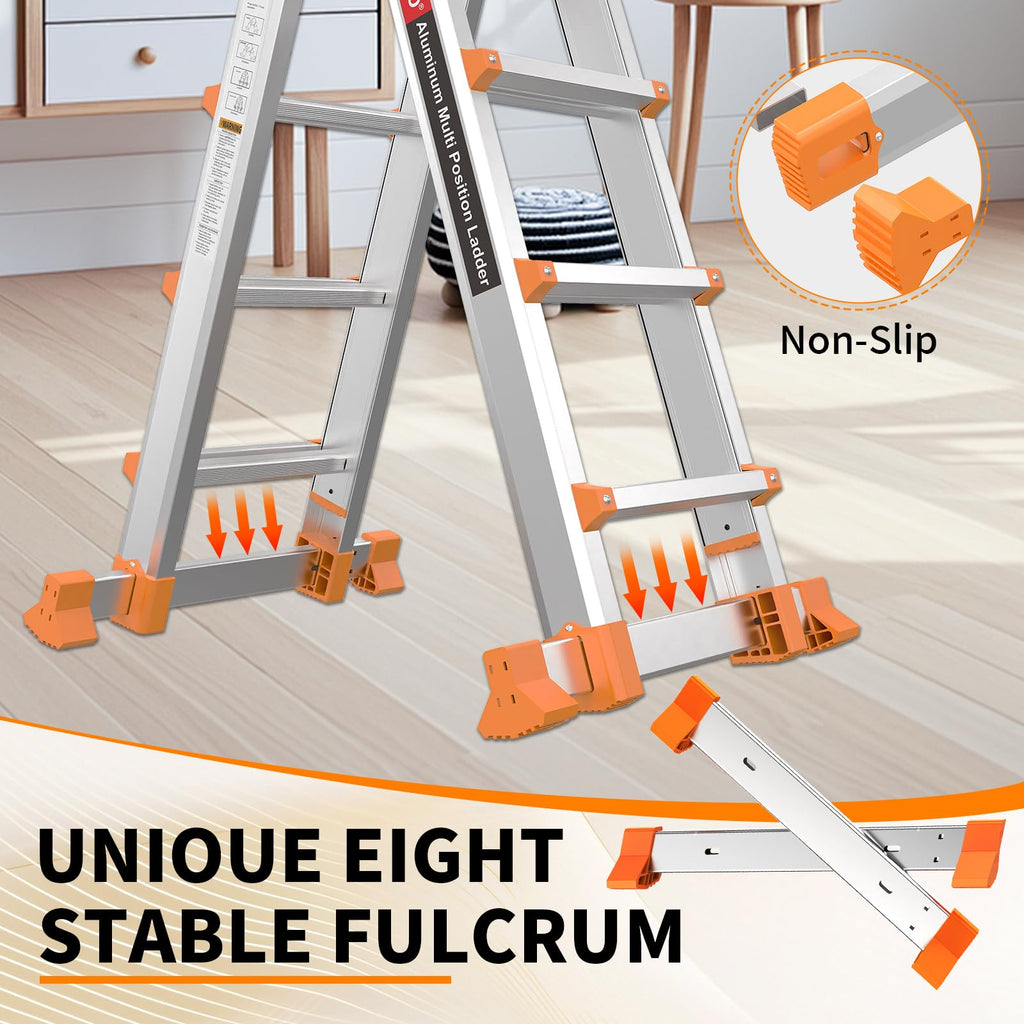 11FT Multi Position Aluminum Folding Ladder with Tool Tray J62601