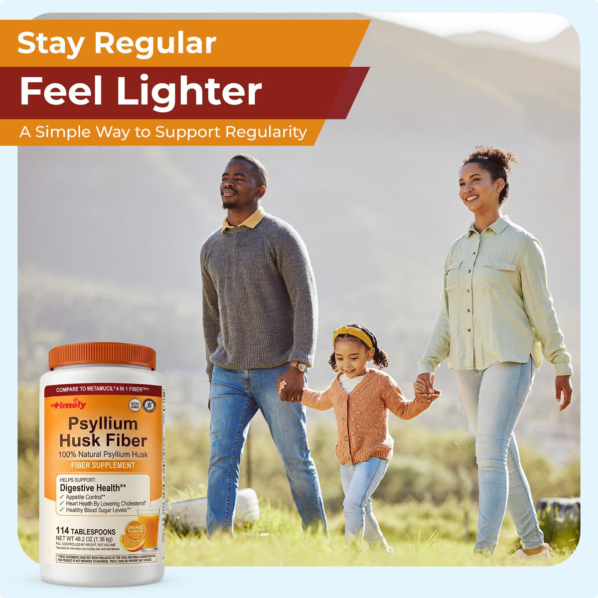 Psyllium Husk Powder Fiber Supplement Orange Flavor 48.2 oz U663