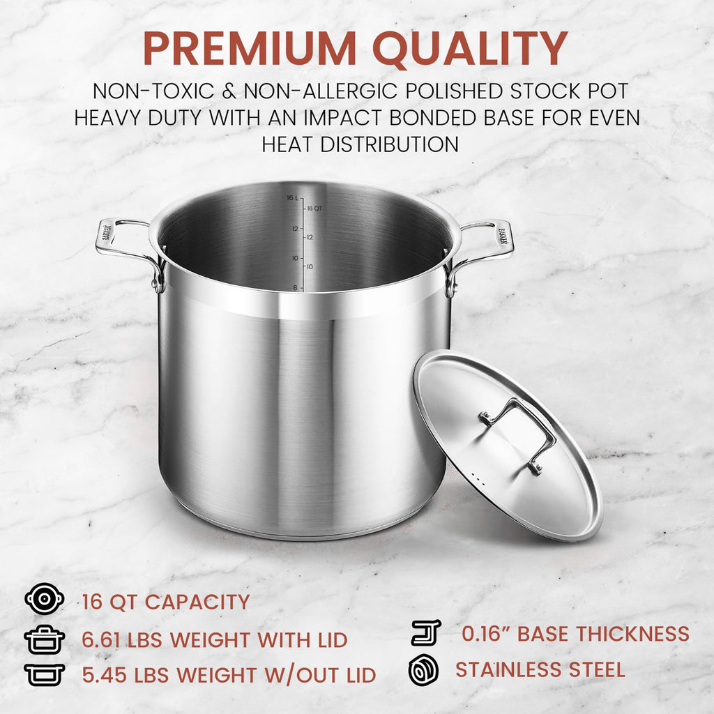 16 Quart Stainless Steel Stockpot with Lid S95696