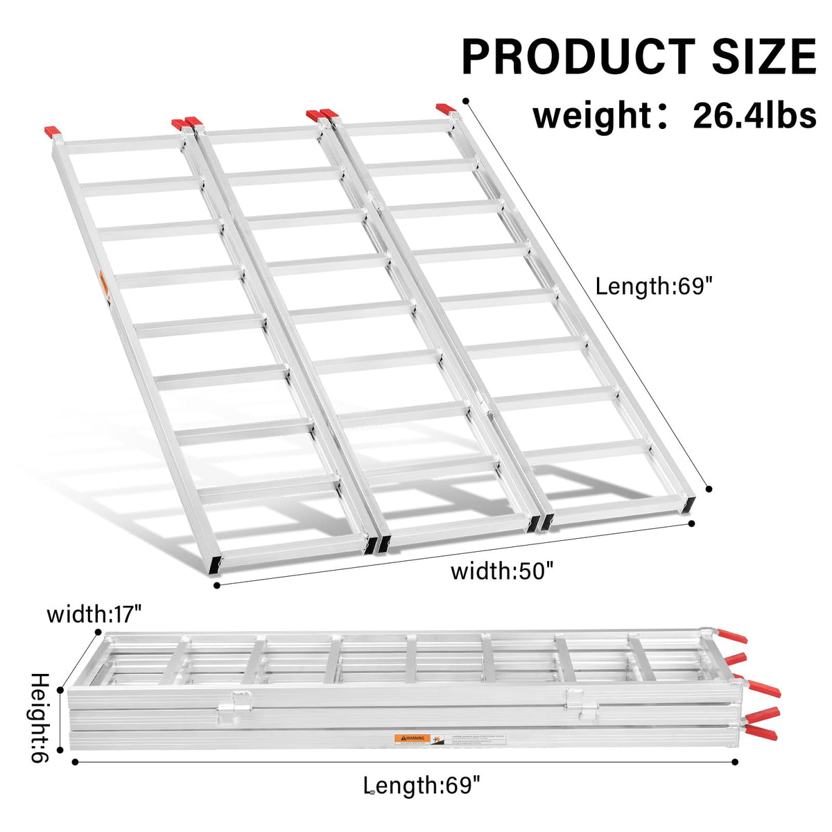69" L x 50" W Tri-Fold Aluminum ATV Loading Ramp 1500lb Capacity K16304