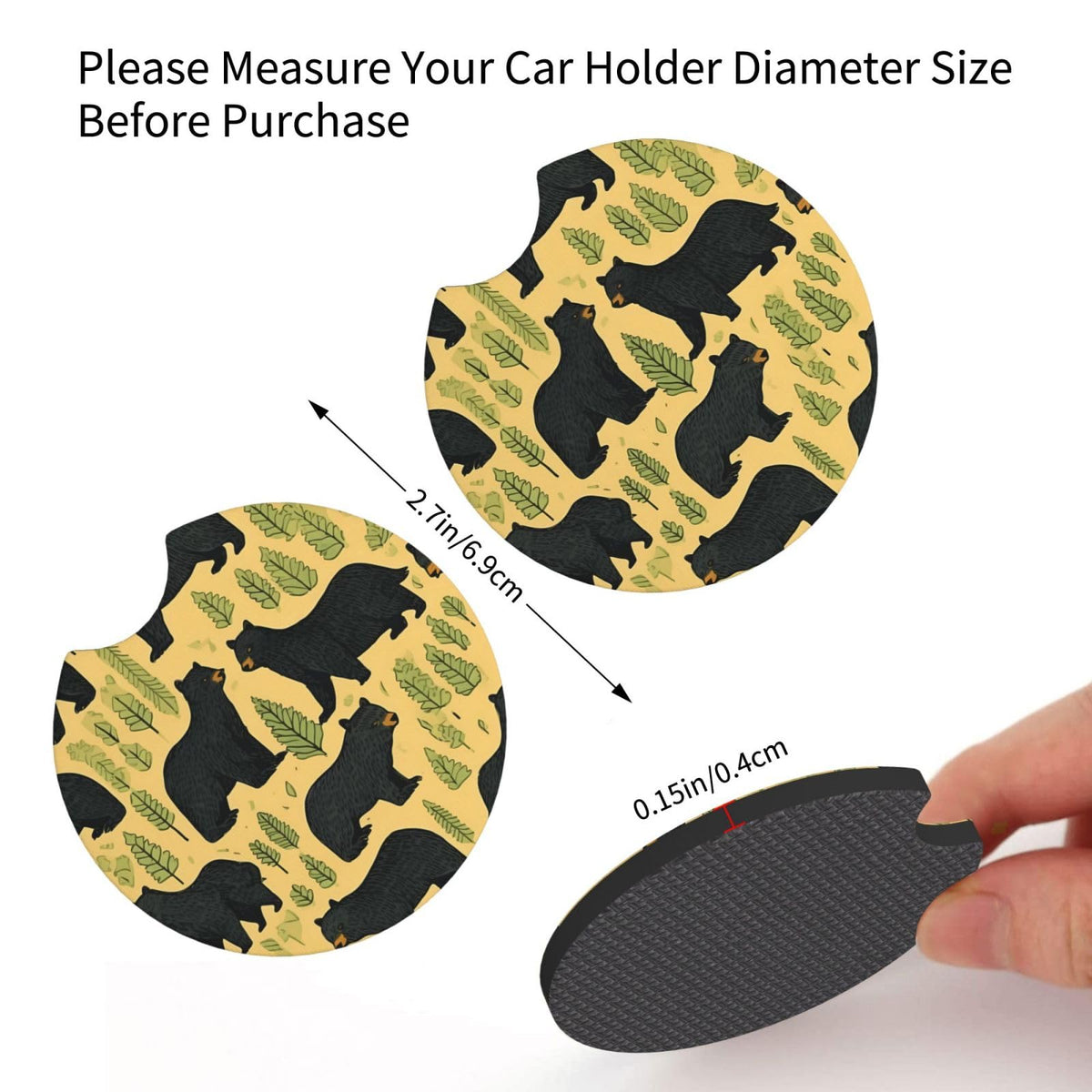 Black Bear Printed Anti Slip Waterproof Beverage Mats U509