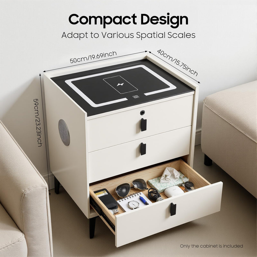 Beige White 3 Drawer Nightstand with Wireless Charging P4428