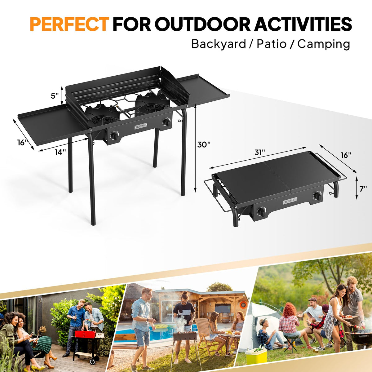 2 Burner Portable Propane Gas Stove with Side Shelves N2365