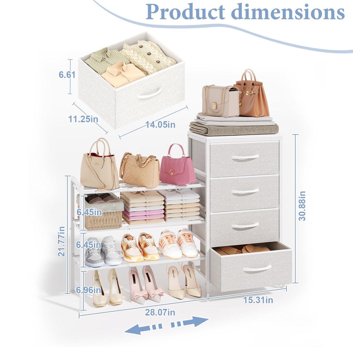 White 4 Drawer Fabric Dresser S286