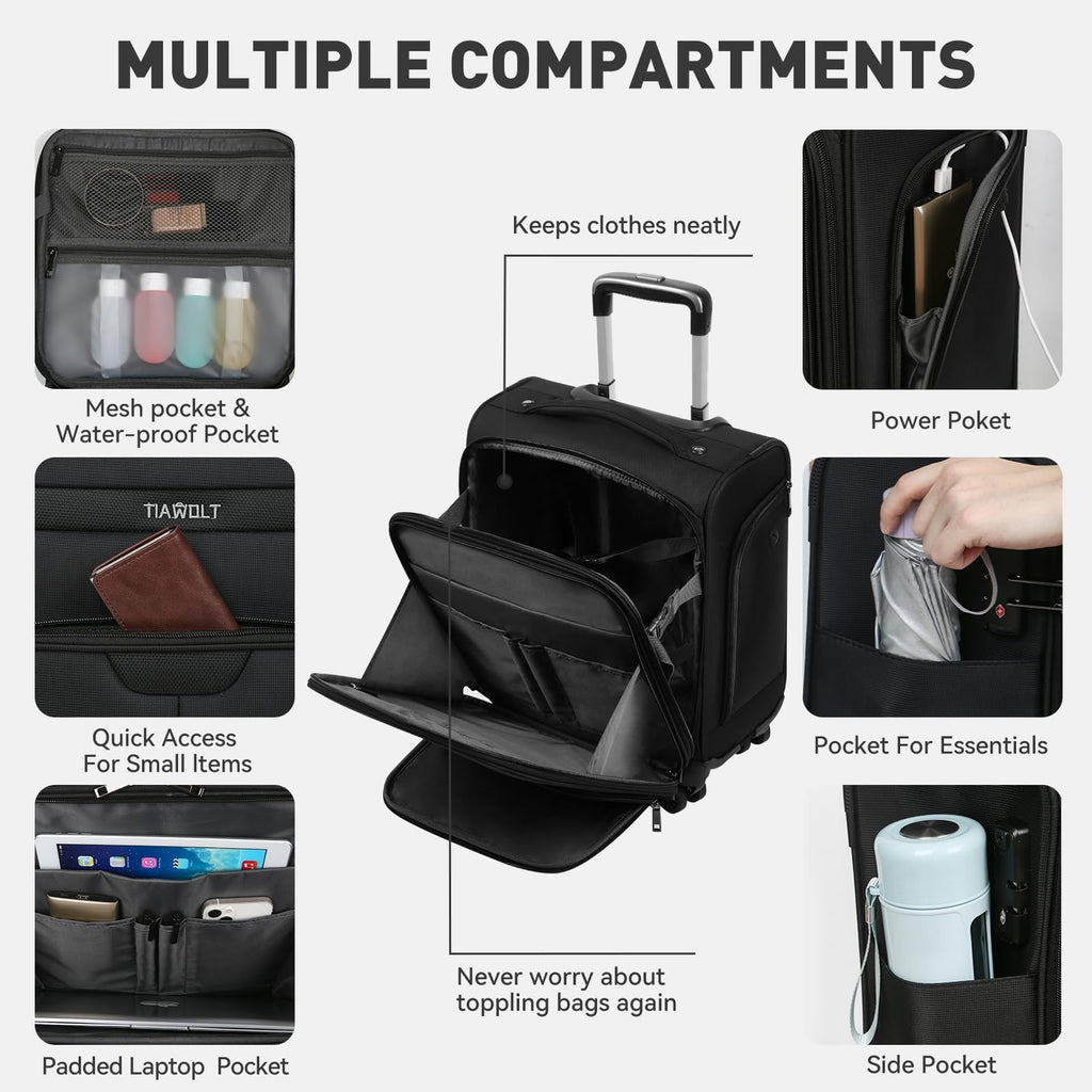 16 Inch Underseat Carry on Luggage with Wheels Black U865
