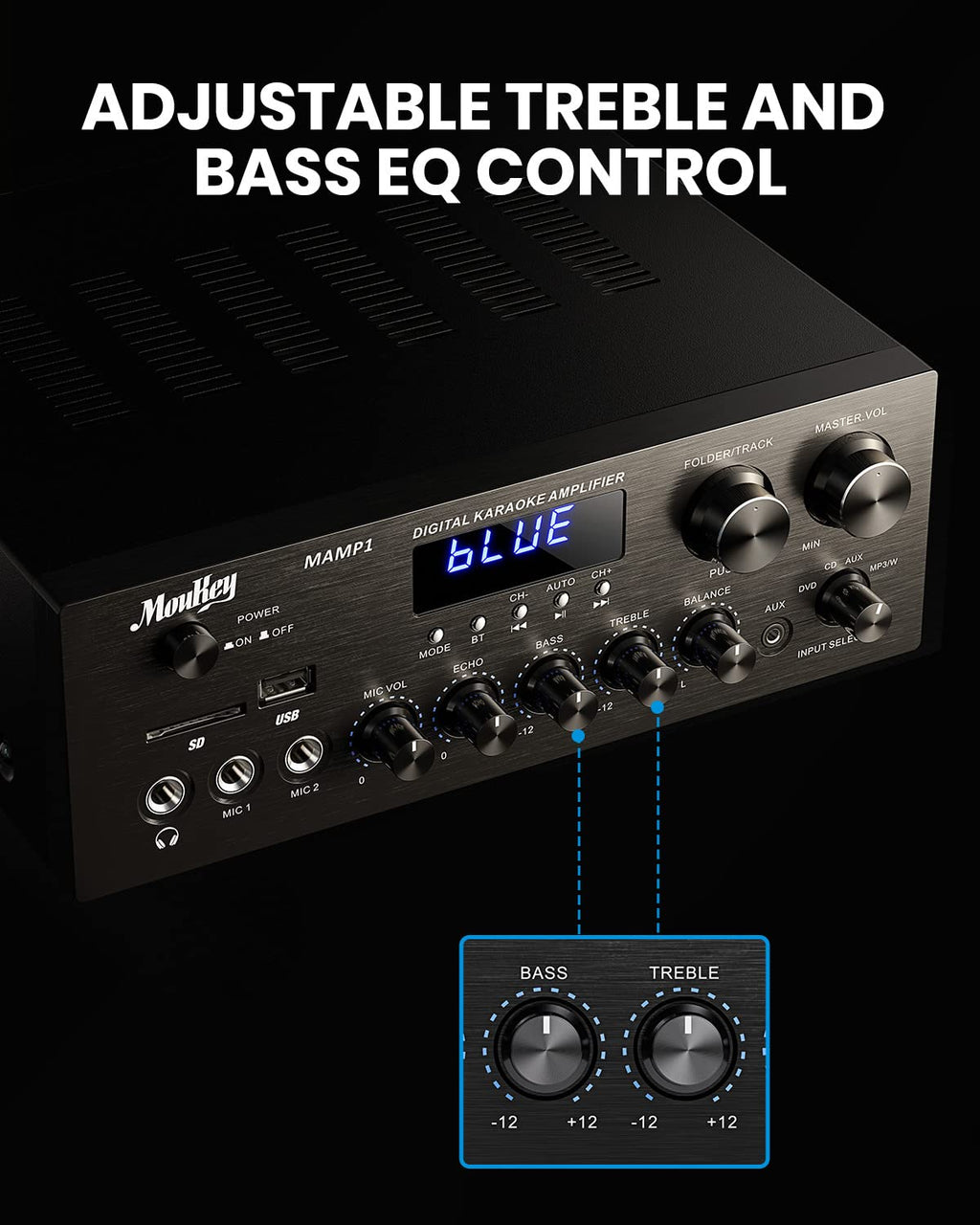 Bluetooth Stereo Receiver Amplifier with USB SD AUX RCA MIC, 400W Peak E332438
