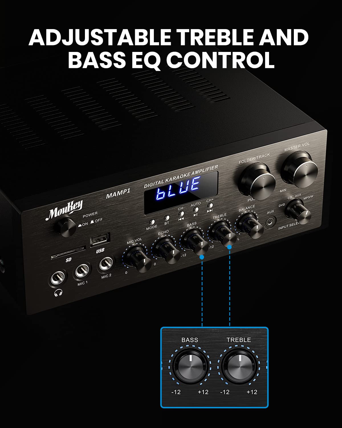 Bluetooth Stereo Receiver Amplifier with USB SD AUX RCA MIC, 400W Peak E332438