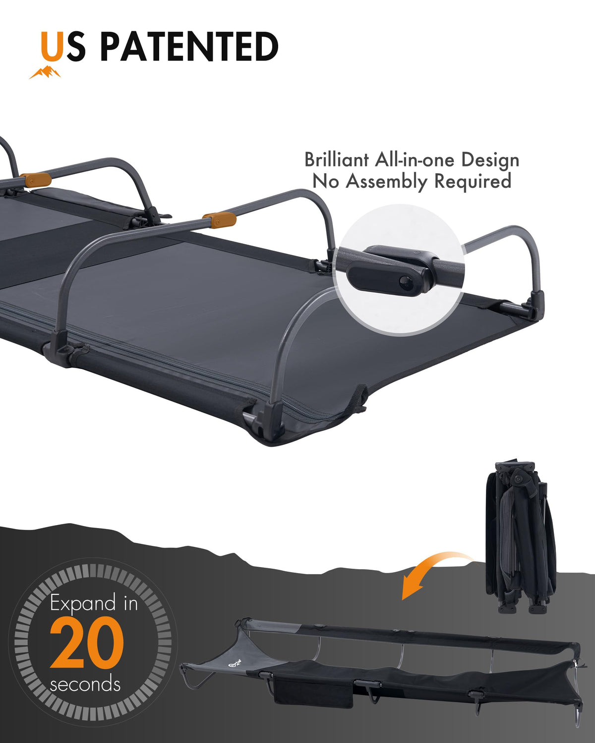 Ultra-Light 7.1 lbs Foldable Camping Cot with Side Pocket R502