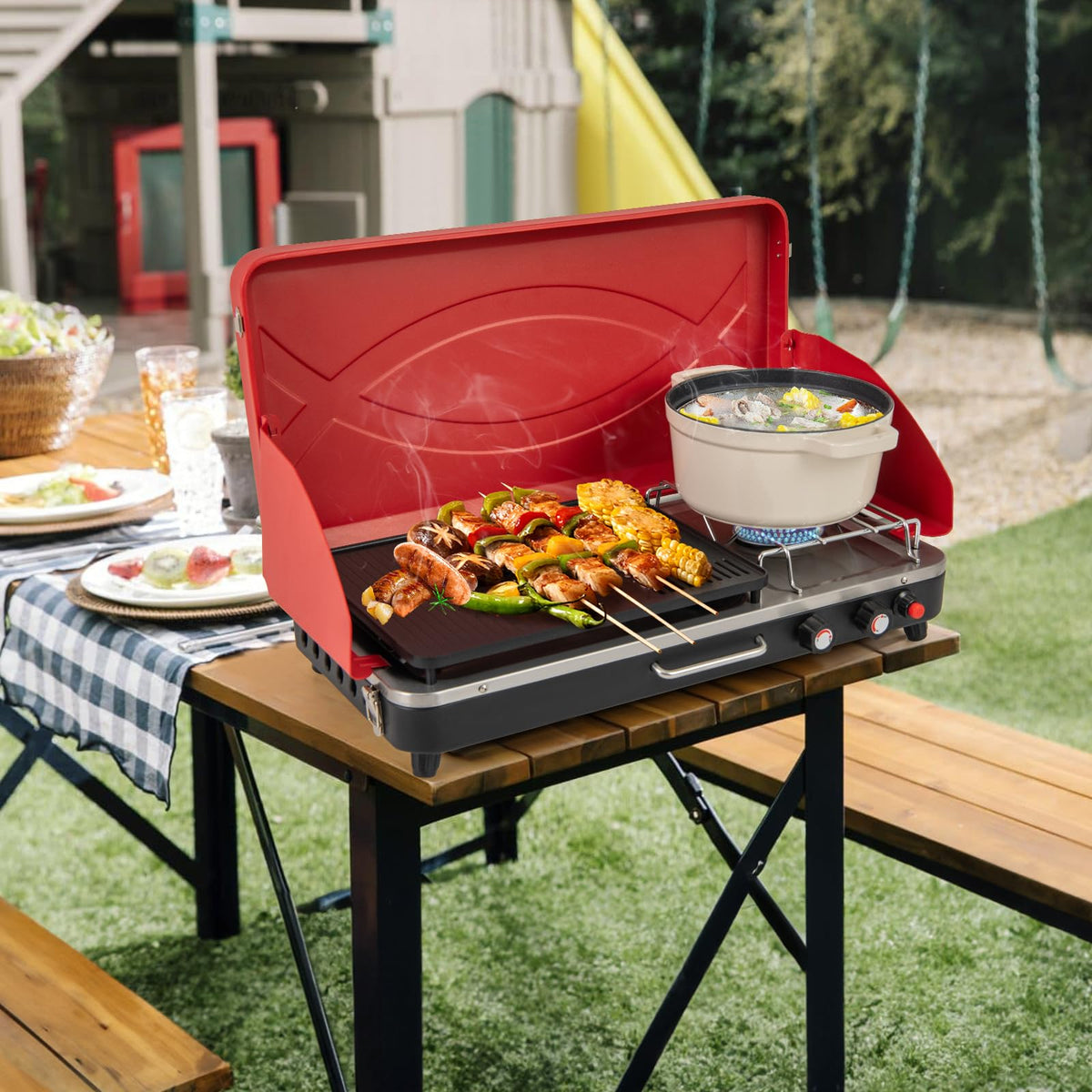 2-Burner Portable Gas Camping Stove with Detachable Legs R663
