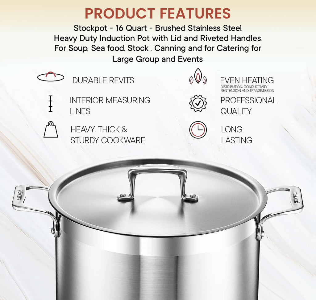 16 Quart Stainless Steel Stockpot with Lid S95696