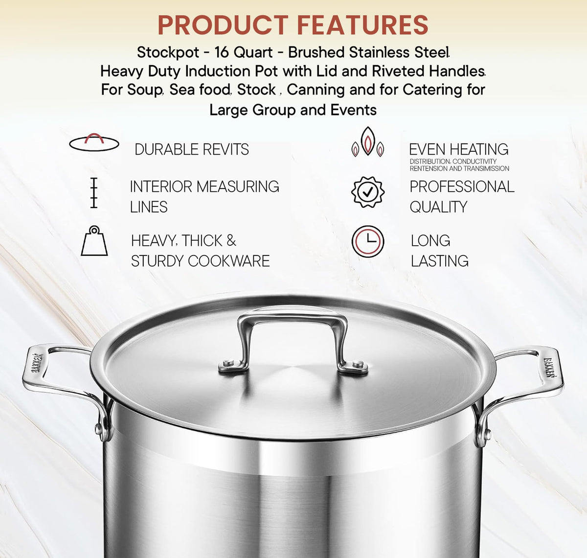 16 Quart Stainless Steel Stockpot with Lid S95696