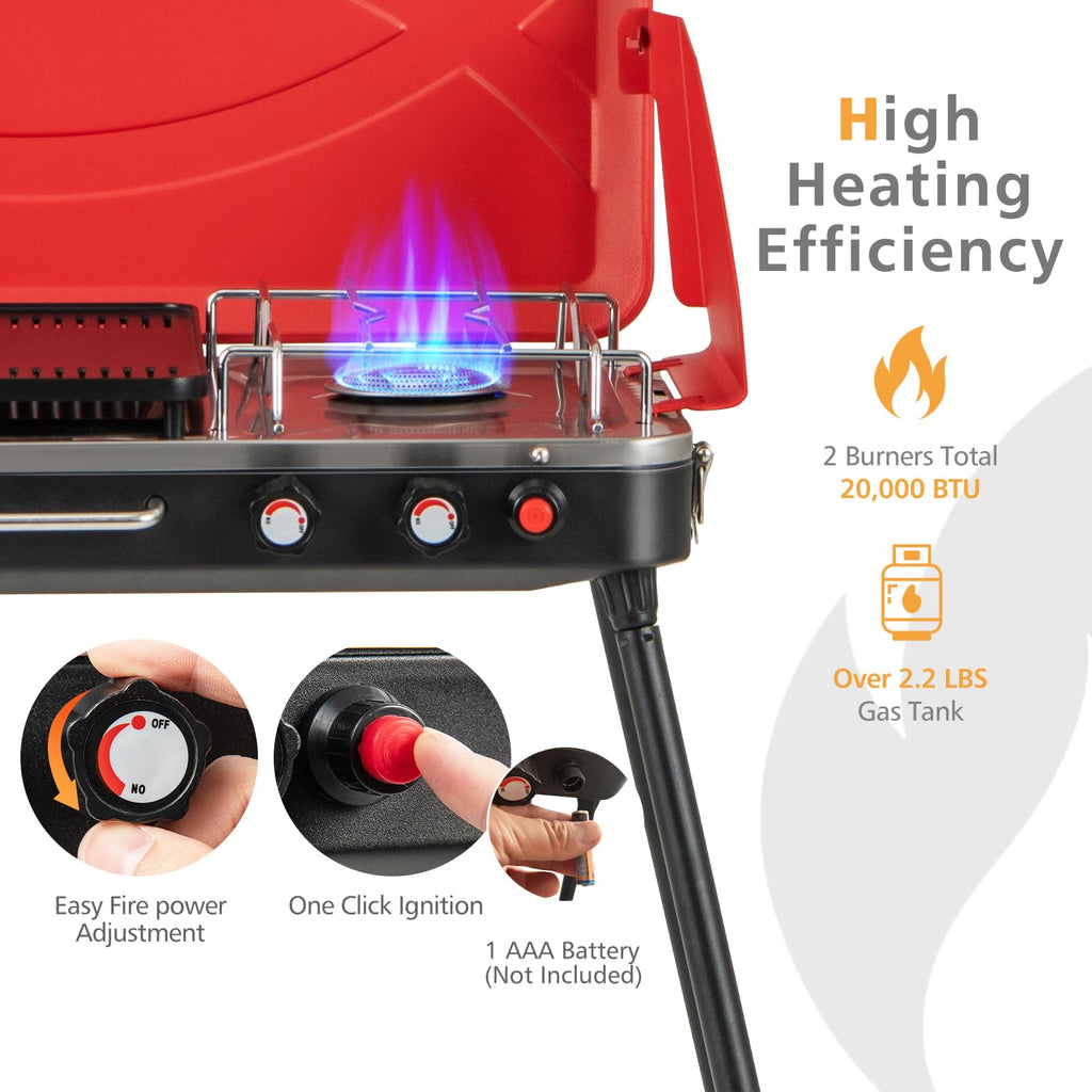 2-Burner Portable Gas Camping Stove with Detachable Legs R663