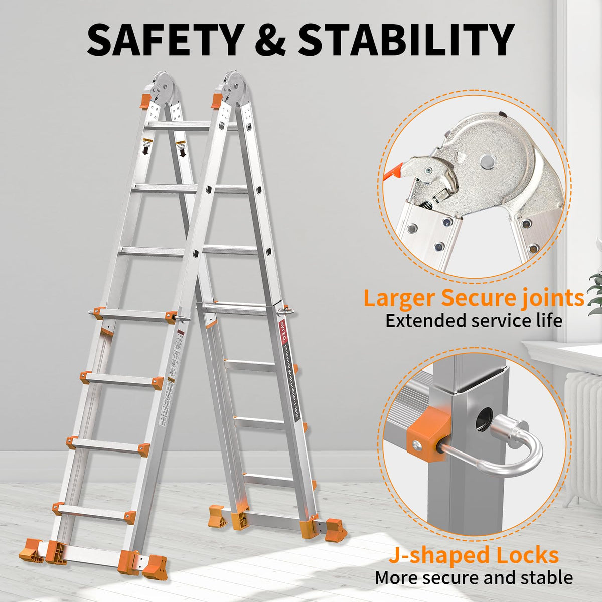 11FT Multi Position Aluminum Folding Ladder with Tool Tray J62601