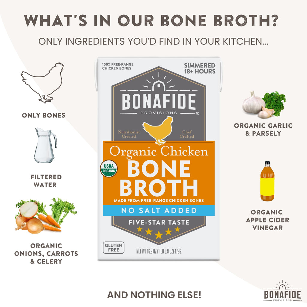 Organic Chicken Bone Broth No Salt Added 16.9oz 6 Pack B32923