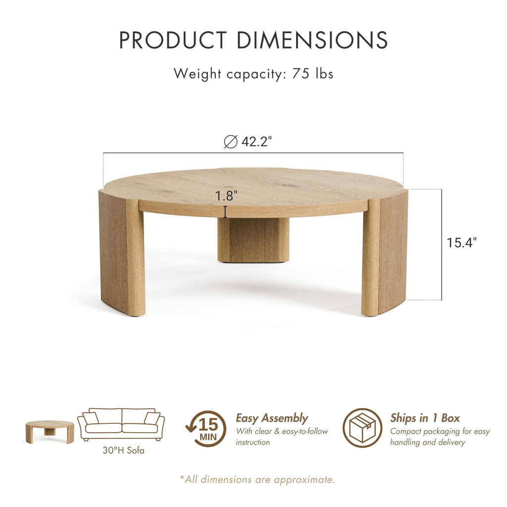 42” Round Oak Finish Wood Coffee Table K979880