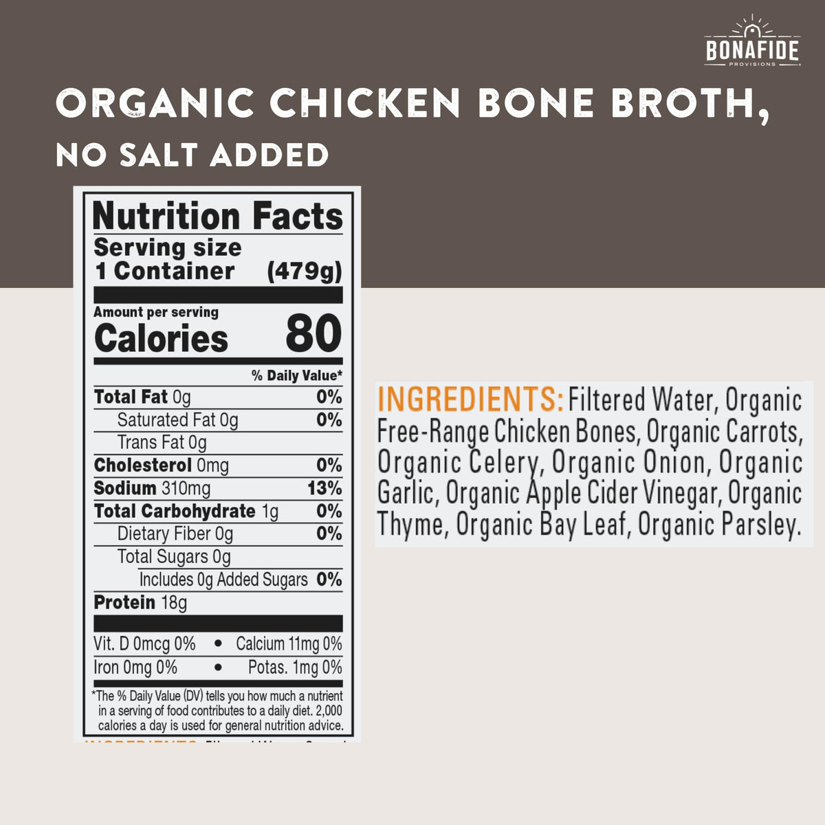 Organic Chicken Bone Broth No Salt Added 16.9oz 6 Pack B32923