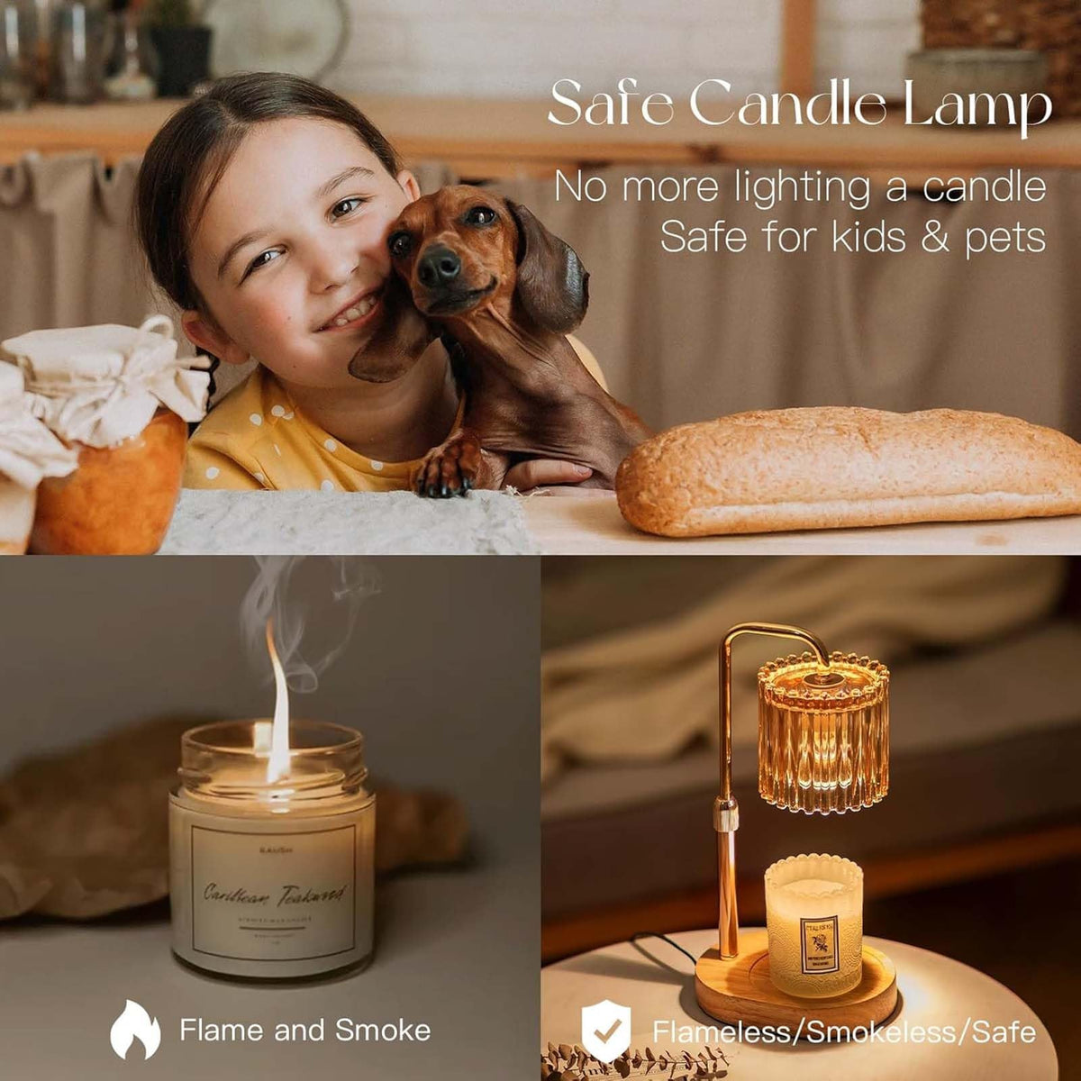 Candle Warmer Lamp with Timer, 2 Bulbs Height Adjustable Dimmable F734124