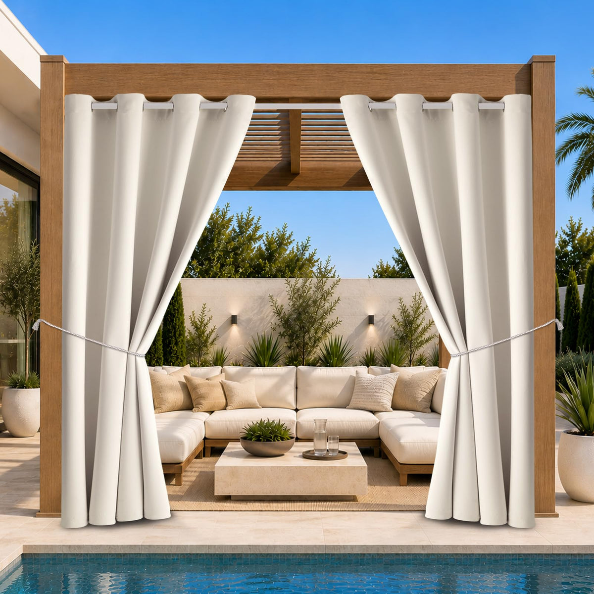 W52 x L108 Weather-resistant Grommet Top Curtains (2 Panels) V498583