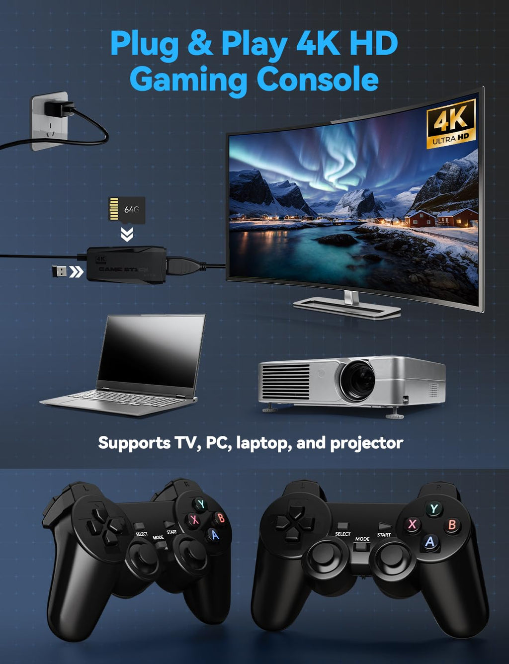 4K HDMI-Compatible Retro Gaming Console with 2.4G Wireless Controllers Q691