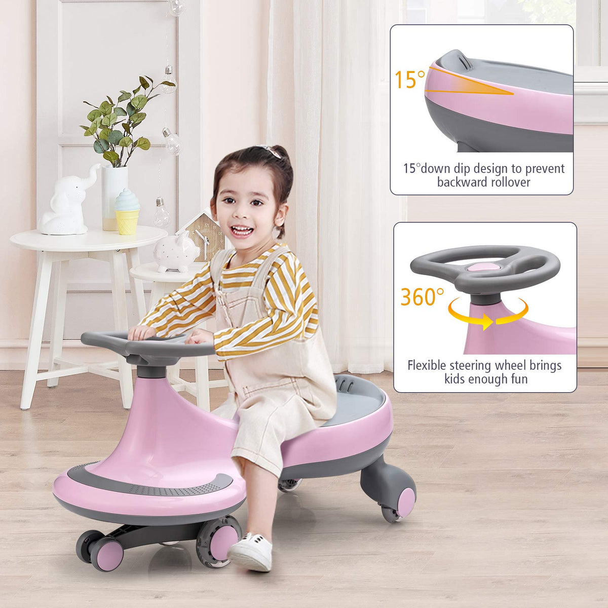 Pink Wiggle Car with LED Flashing Wheels Y667