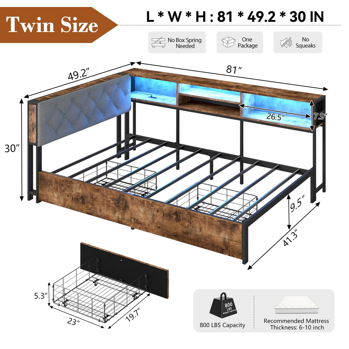 Twin Size Corner Bed Frame with Storage and Headboard O77514