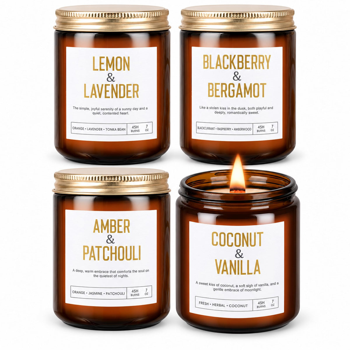 4 Pack Scented Candle Set with Wooden Wick Q8331