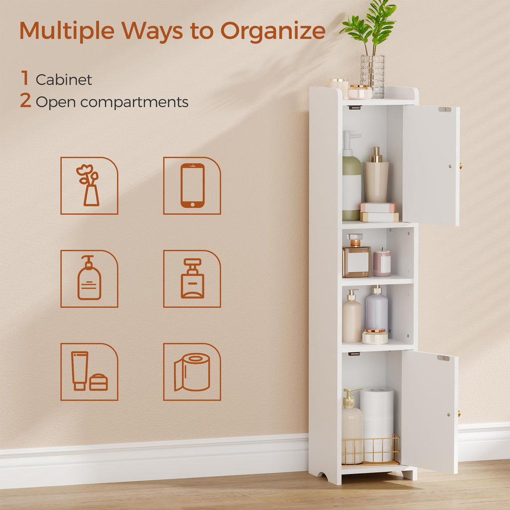 Slim Bathroom Storage Cabinet with 2 Doors and Adjustable Shelf Y78083