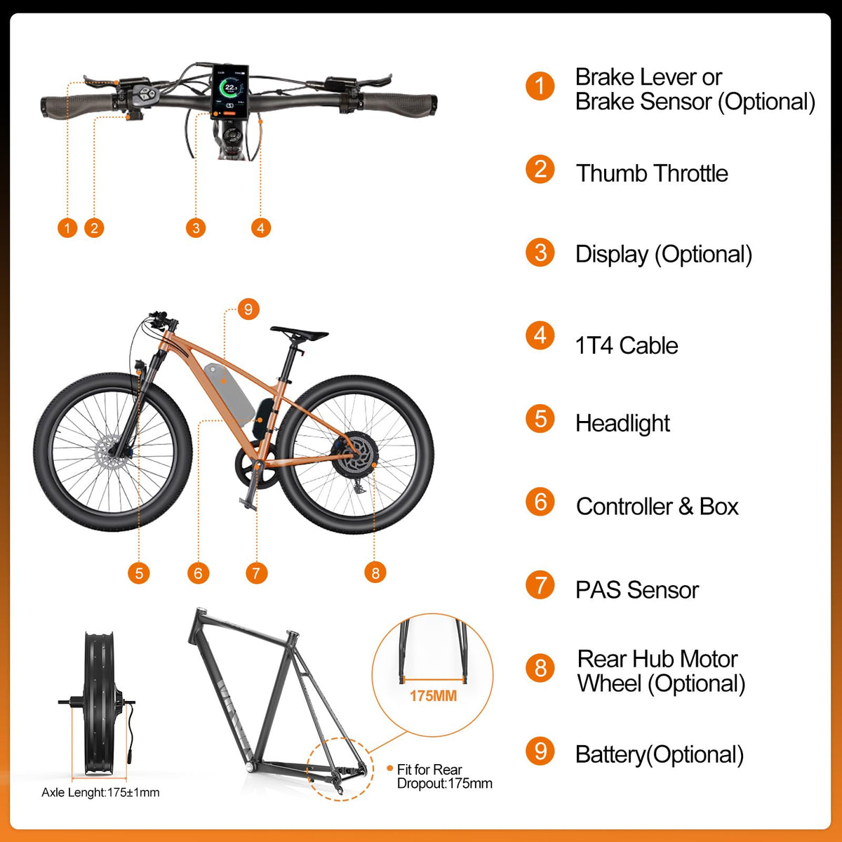 48V 1000W Ebike Conversion Kit with TFT Display and Battery Z637034