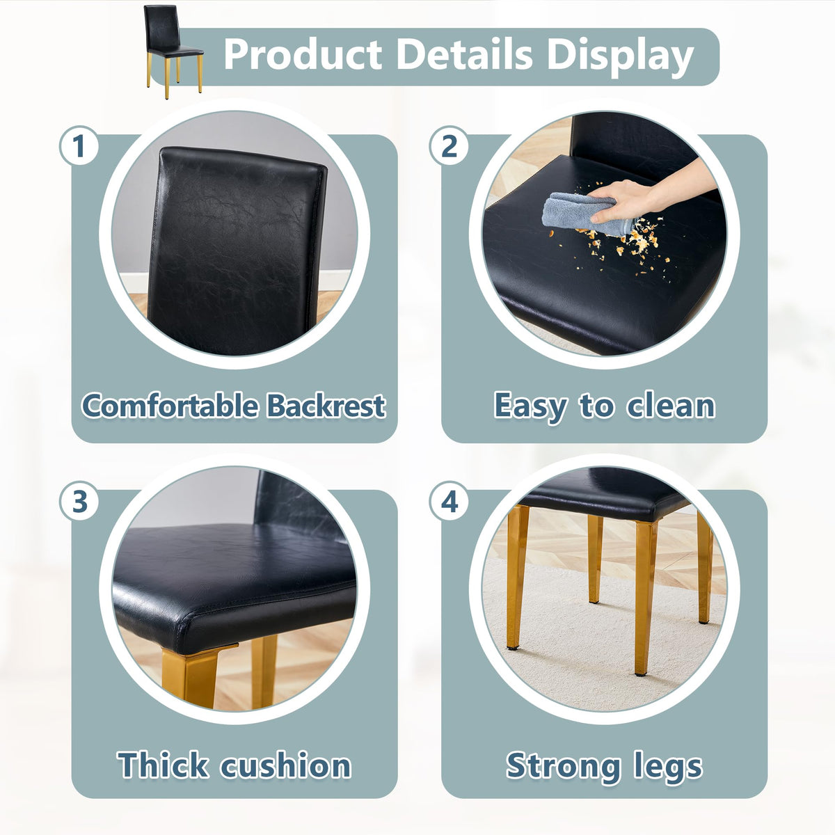 Black Gold Upholstered Dining Chairs Set of 4 K2673