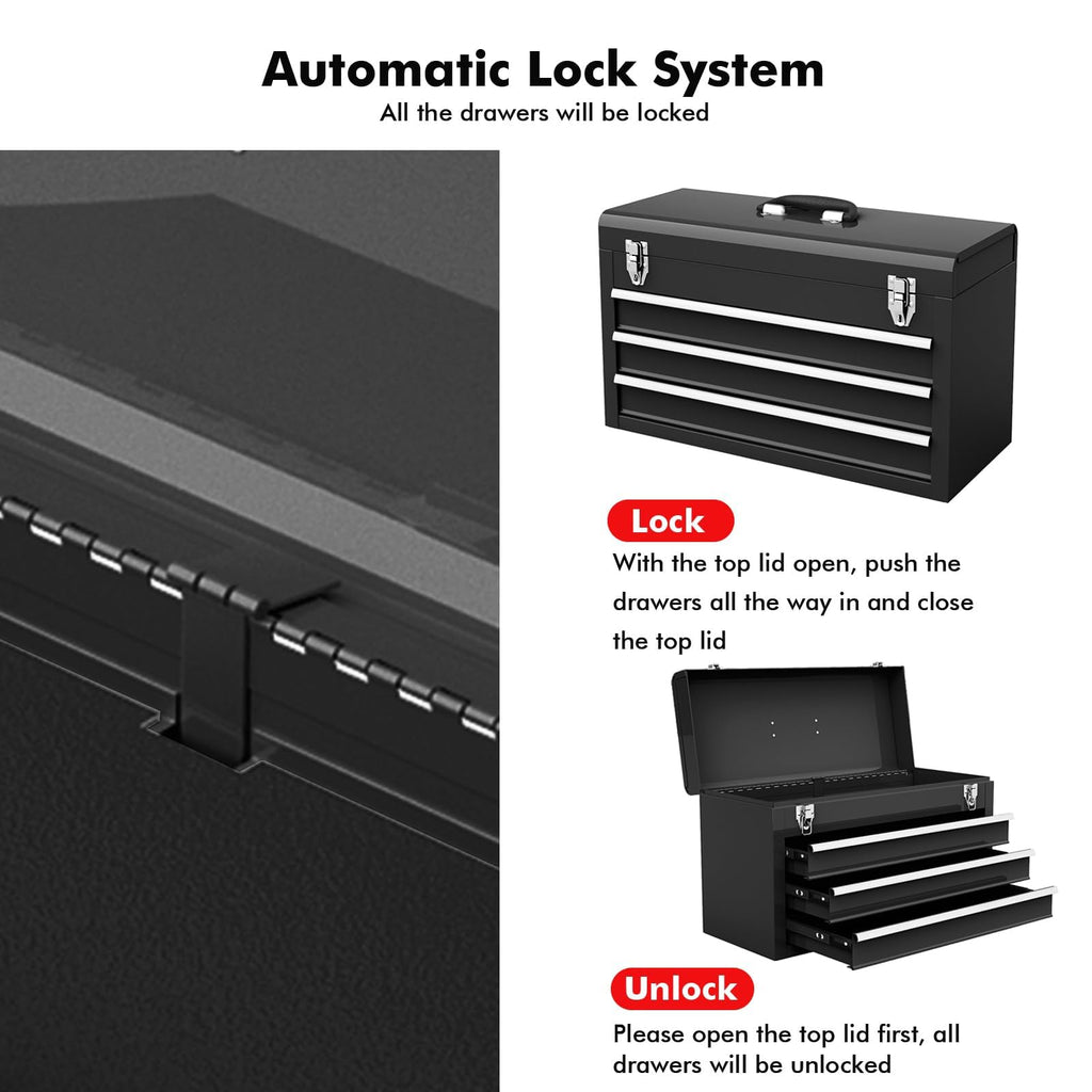 Portable Metal 3 Drawer Lockable Tool Box J82949