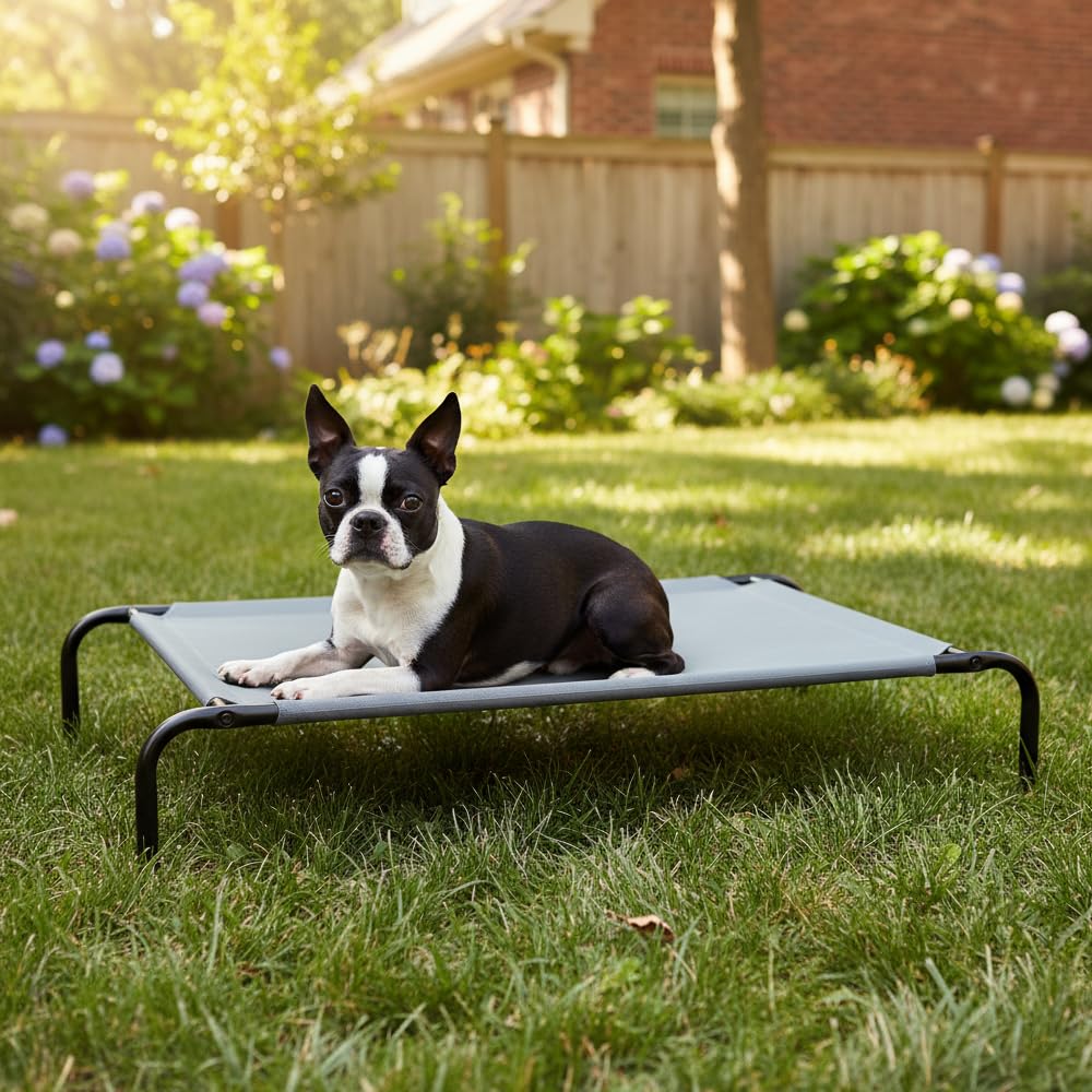 Elevated Dog Bed with Metal Frame, Grey Q156