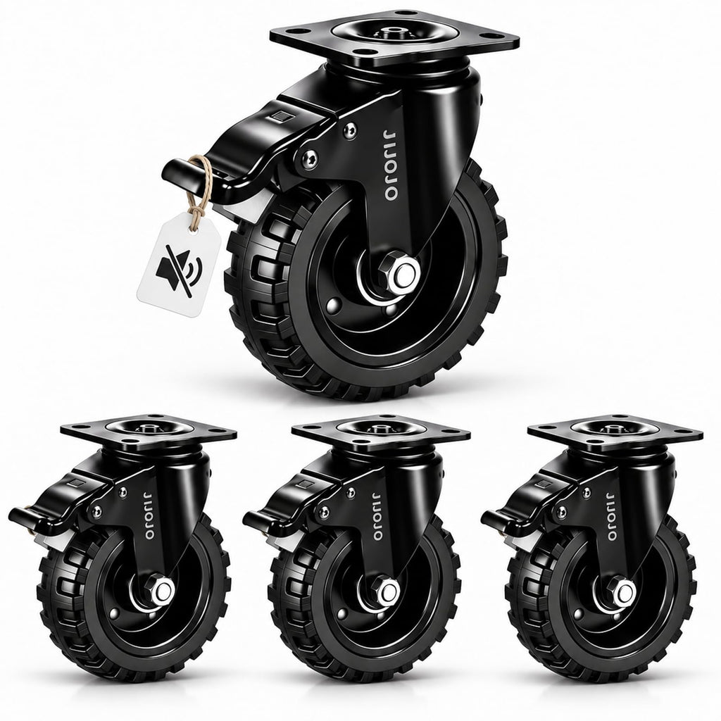 5 Inch Dual Locking Rubber Caster Wheels, 600 Lbs, 4-Pack D70712