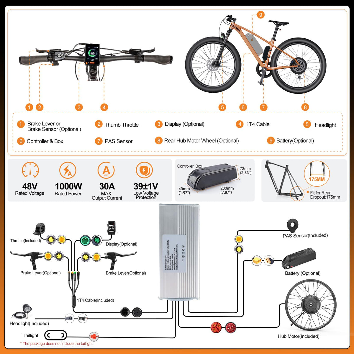 48V 1000W Ebike Conversion Kit with TFT Display and Battery Z637034