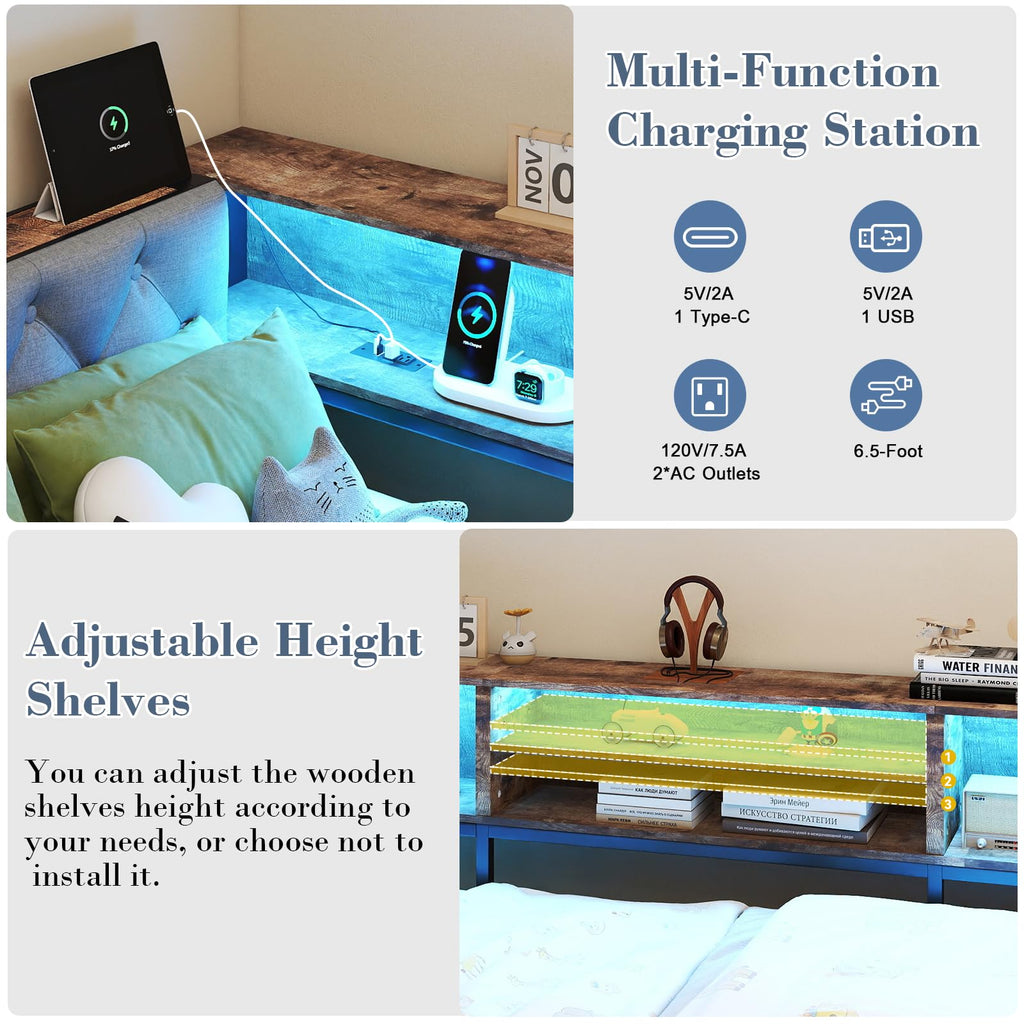 Twin Size Corner Bed Frame with Storage and Headboard O77514