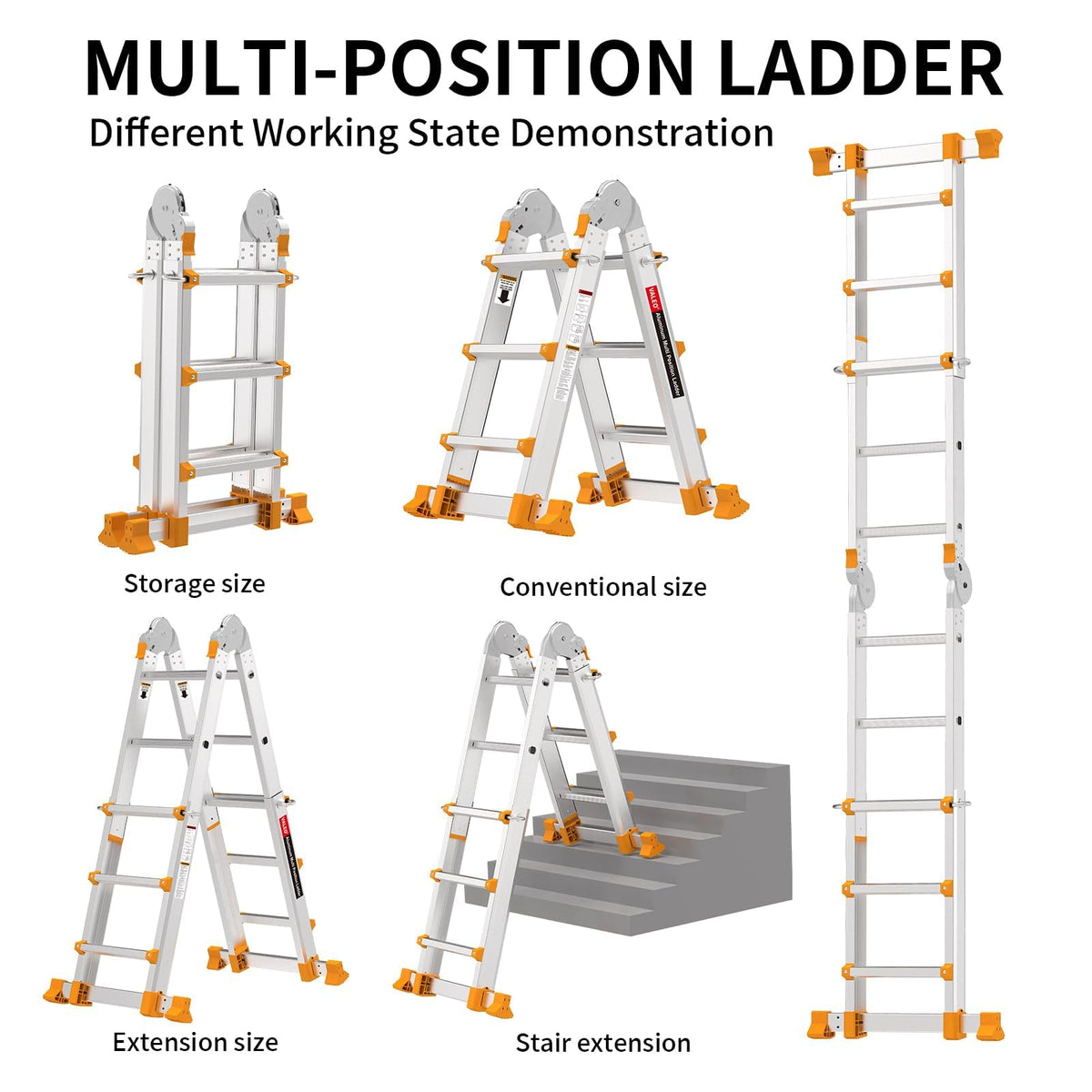 11FT Multi Position Aluminum Folding Ladder with Tool Tray J62601