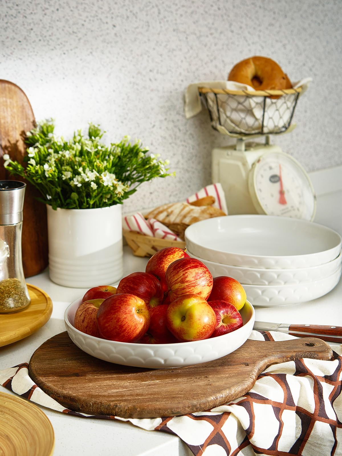 Set of 4 White Ceramic Pasta Bowls C461875