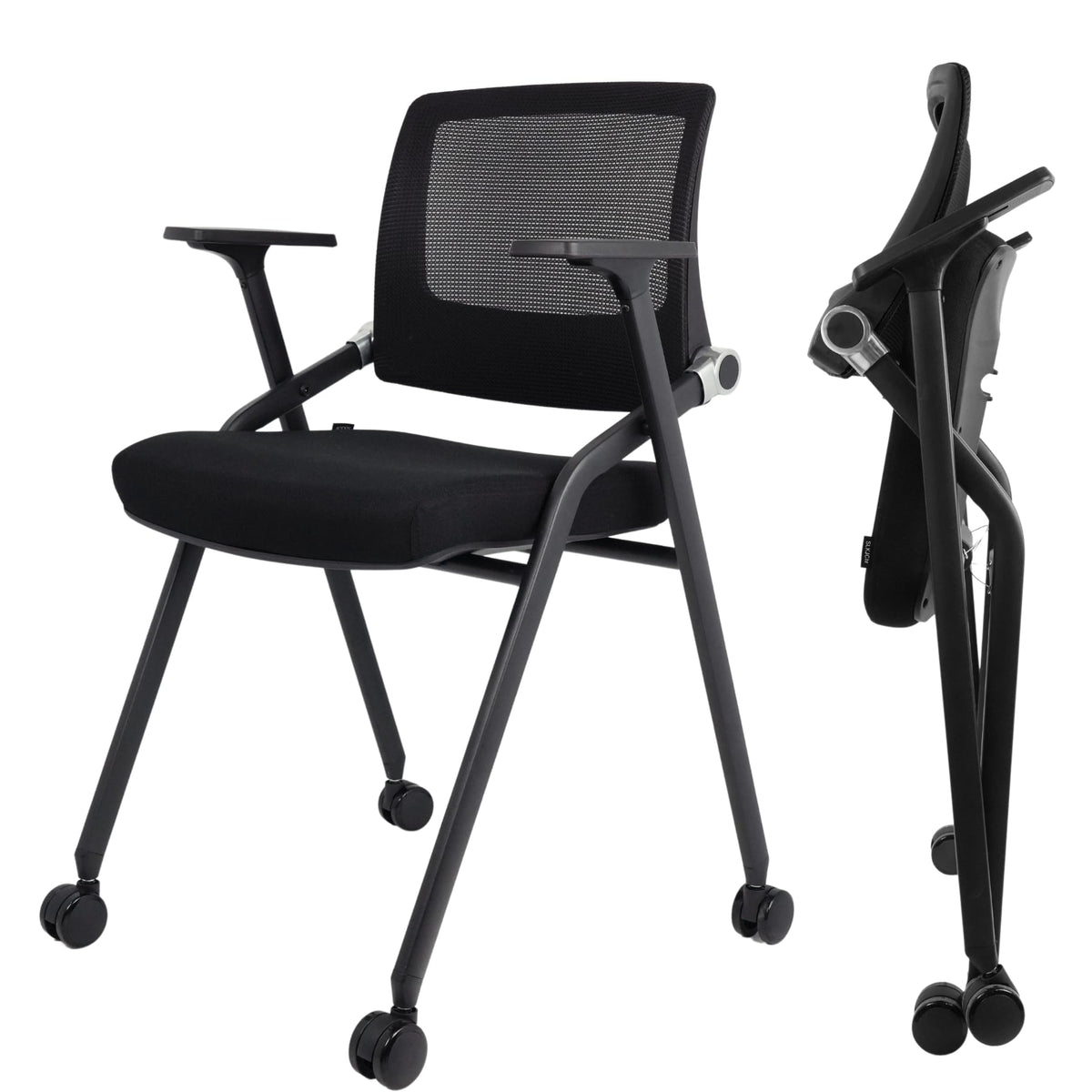 2 Pack Black Mesh Folding Office Chairs with Wheels F455