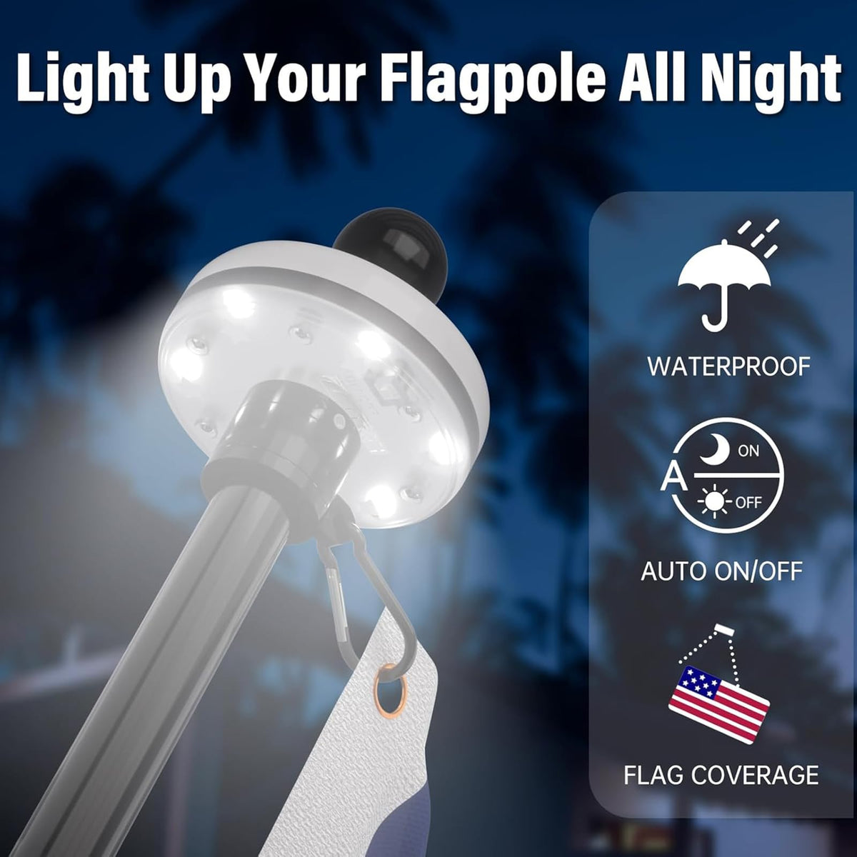 5FT Black Stainless Steel Flag Pole Kit with Solar Light and American Flag I461