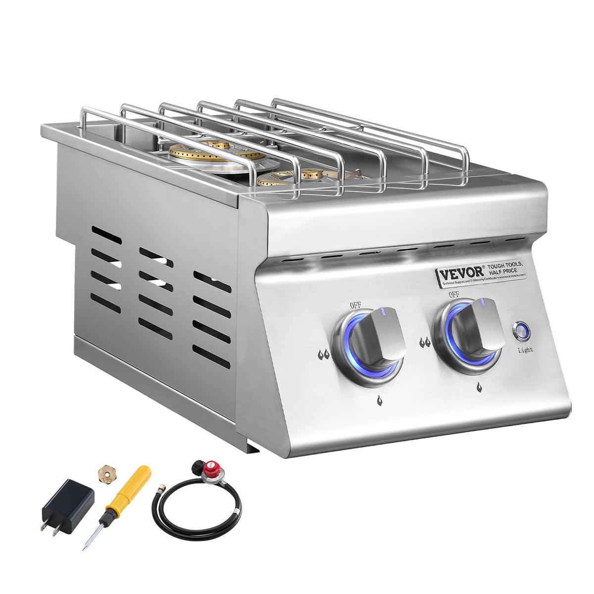 Double Side Burners, 2 x 17,000BTU Liquid Propane, Convertible to Natural Gas, 304 Stainless Steel Built-in E37726
