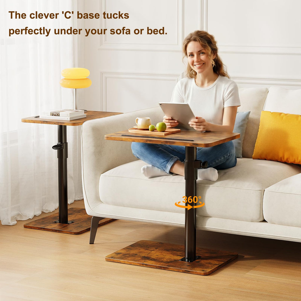 Height Adjustable Swivel C Shaped Side Table Set of 2 A34078
