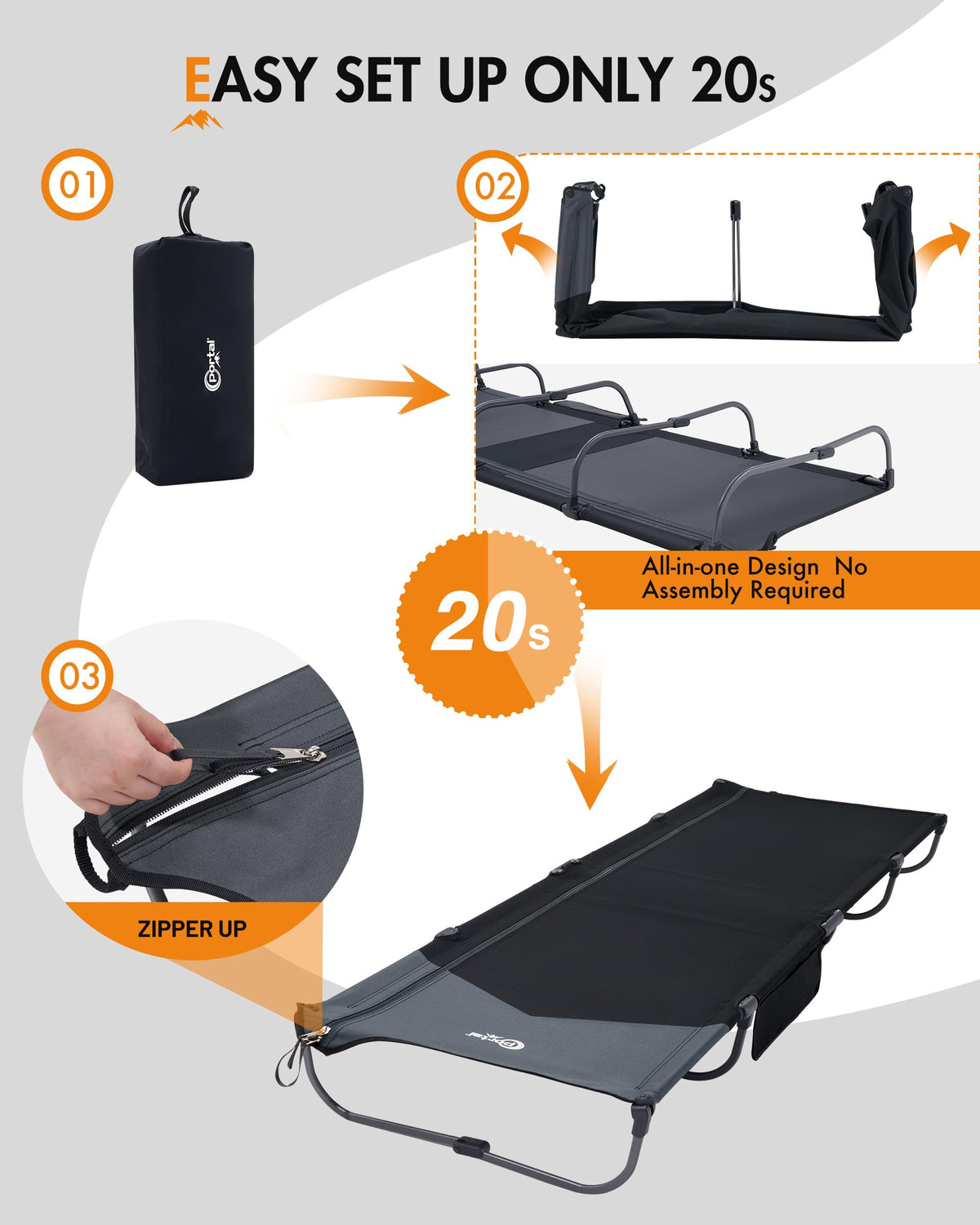 Ultra-Light 7.1 lbs Foldable Camping Cot with Side Pocket R502