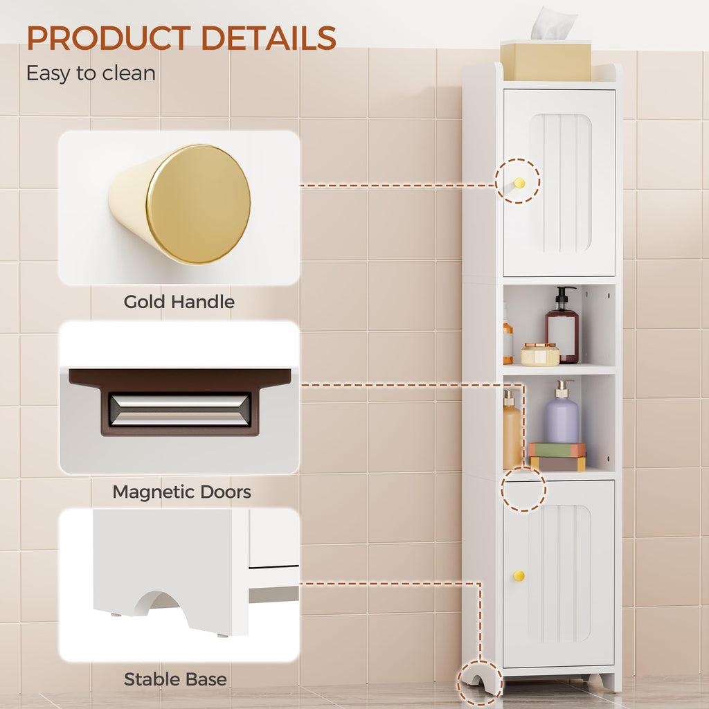 Slim Bathroom Storage Cabinet with 2 Doors and Adjustable Shelf Y78083