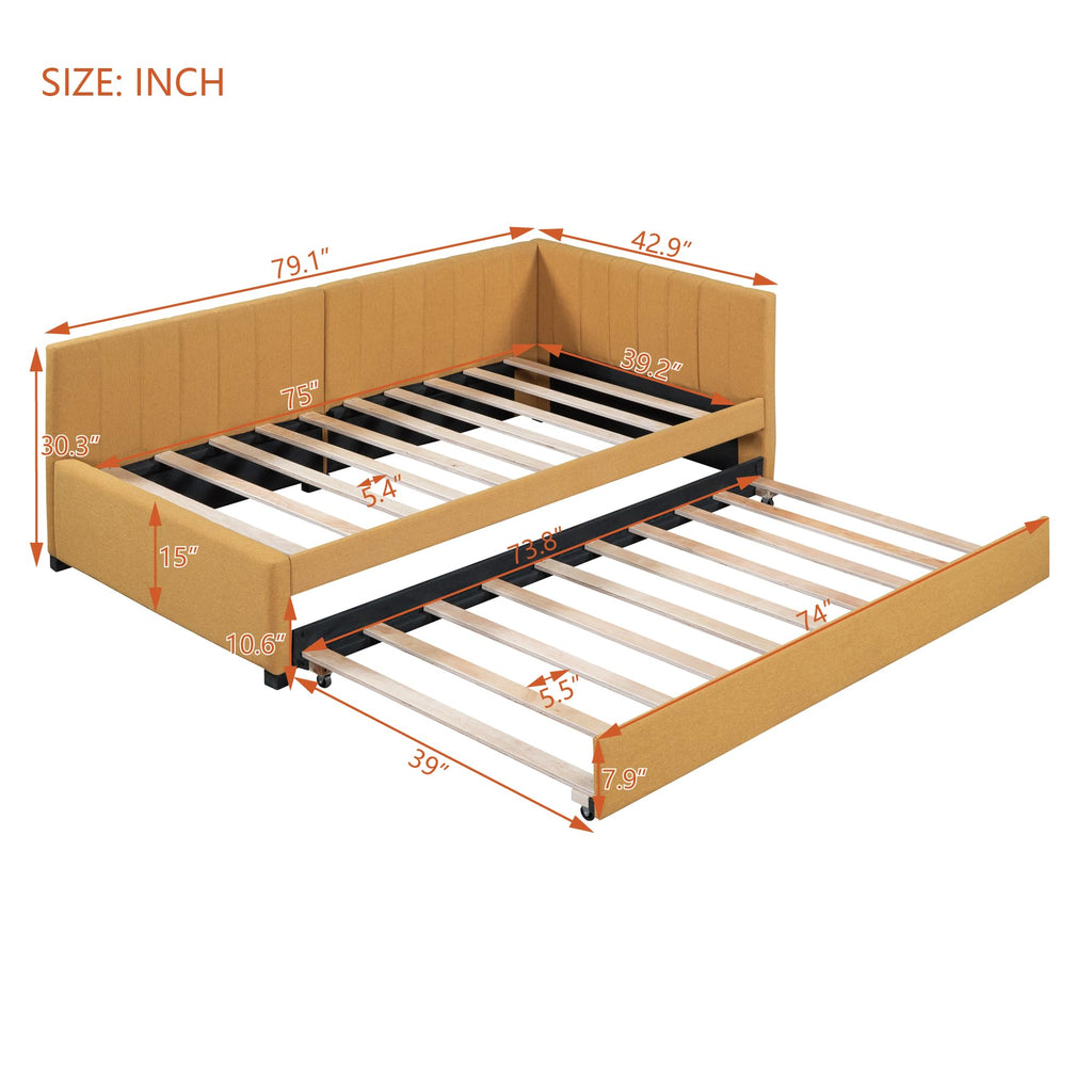 Twin Size Linen Upholstered Daybed with Trundle U393